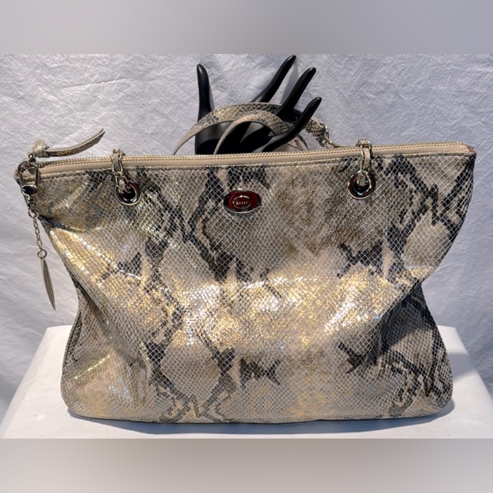 DKNY Elegant Gold and Black Genuine Leather Snakeskin Women’s Bag